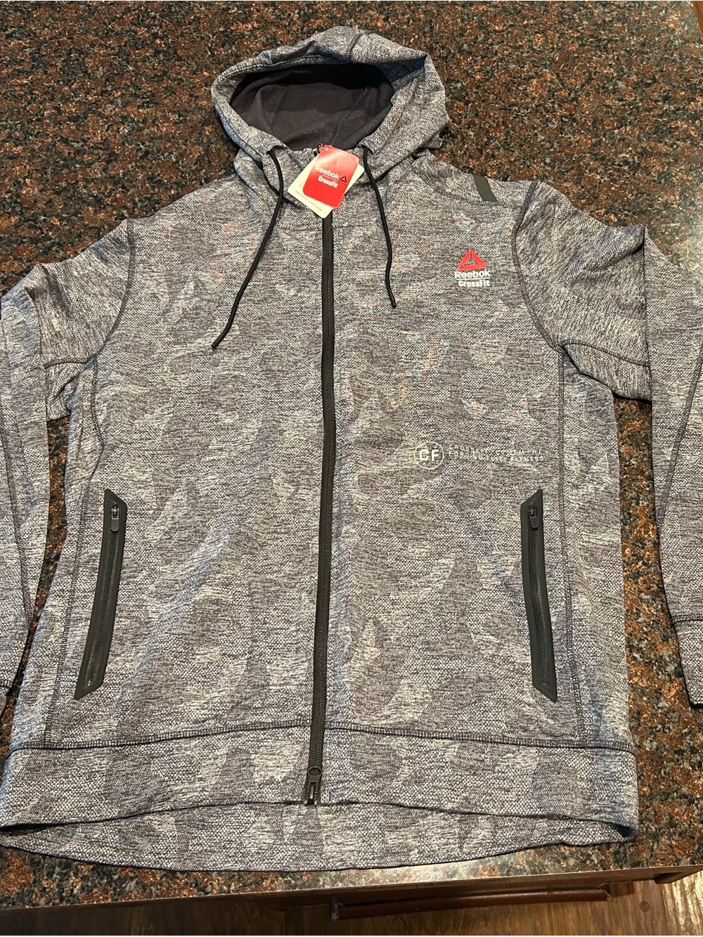 Reebok CrossFit Heathered Gray Zip Up Hooded Jacket Large Brand New